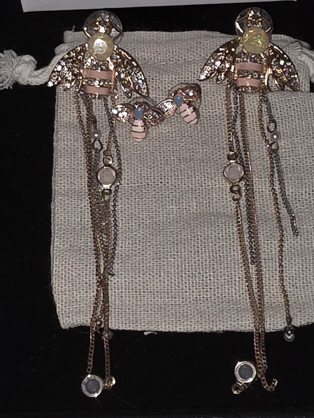 Anthropologie Gold and Pink Bee Studs And Drop Earrings Set